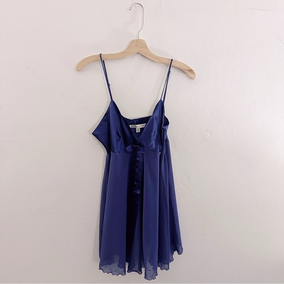 Victoria's Secret Sheer Lettuce Edge Hem Mini Slip Dress Satin Royal Purple - Picture 2 of 7